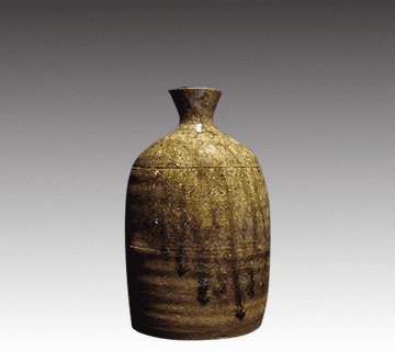 益子焼灰釉花瓶 加守田章二作(高さ:約25cm、幅:約12cm)