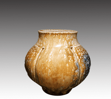 益子焼縄文象嵌壺 島岡達三作(高さ:約18.5cm、幅:約16.8cm)