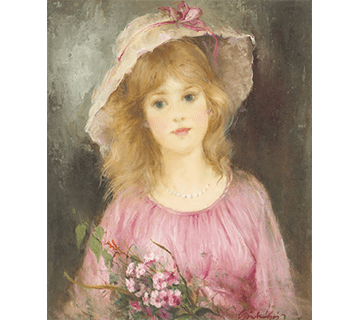 【西洋画】ホルバス・イローナ・ゴンテルハズイ作「ピンクのドレス」